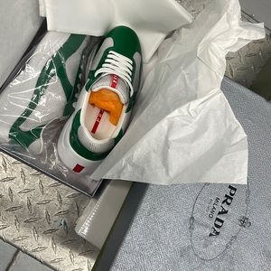 Green and white sneakers